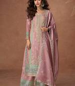 Pink embroidery sequin work silk palazzo