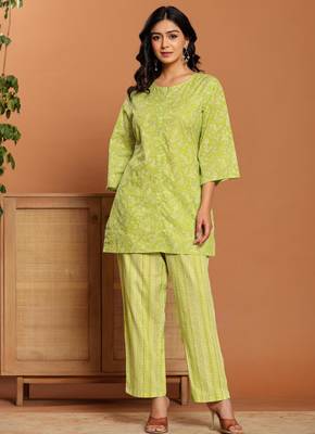 Green printed cotton coord set 1