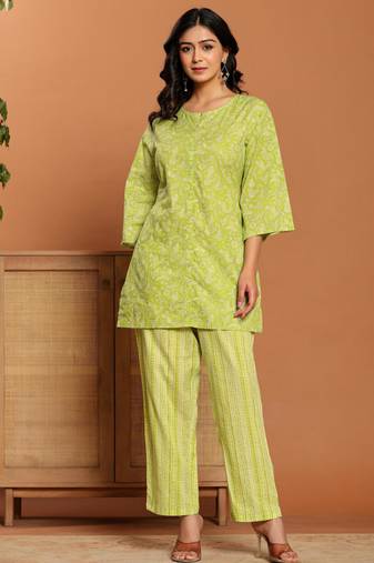 Green printed cotton coord set