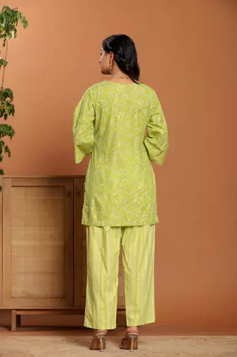 Green printed cotton coord set