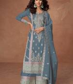 Grey embroidery sequin work silk palazzo