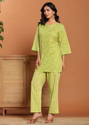 Green printed cotton coord set 4