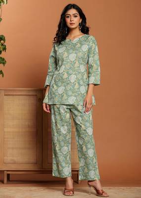 Green printed cotton coord set 1