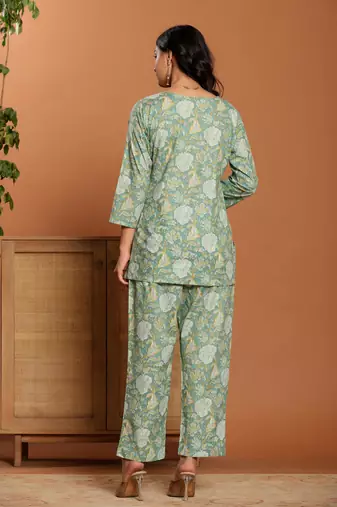 Green printed cotton coord set