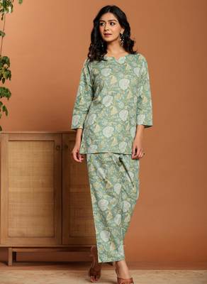 Green printed cotton coord set 3