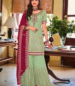 Pista green embroidery & sequence work faux georgette palazzo