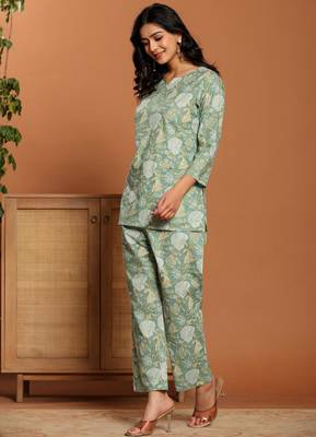 Green printed cotton coord set 4