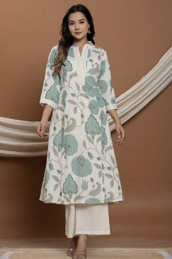 shamrock green printed cotton kurta sets