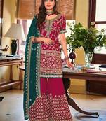 Red embroidery & sequence work faux georgette palazzo