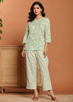 Green printed cotton coord set 1