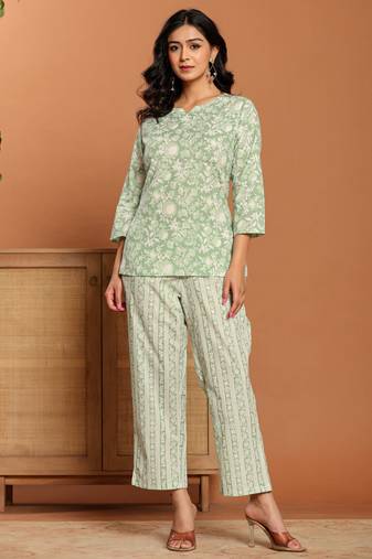 Green printed cotton coord set