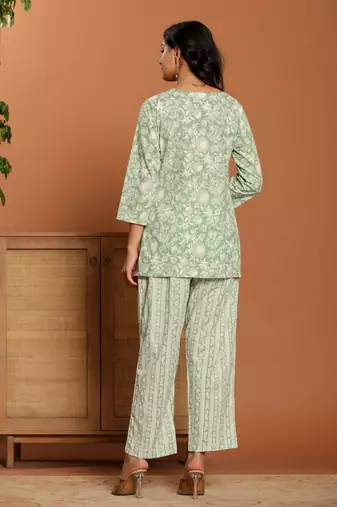 Green printed cotton coord set
