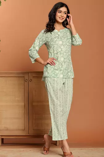 Green printed cotton coord set