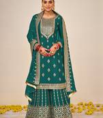 Green embroidery & sequence work faux georgette palazzo