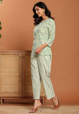 Green printed cotton coord set 4