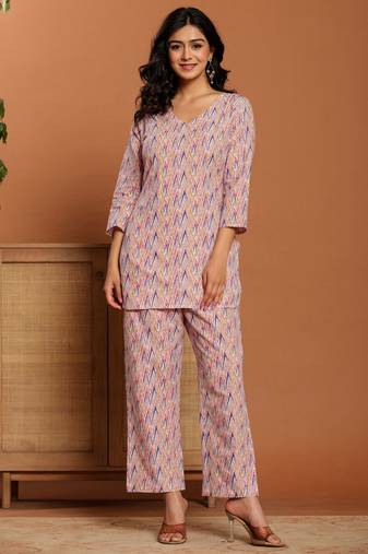 Pink printed cotton coord set
