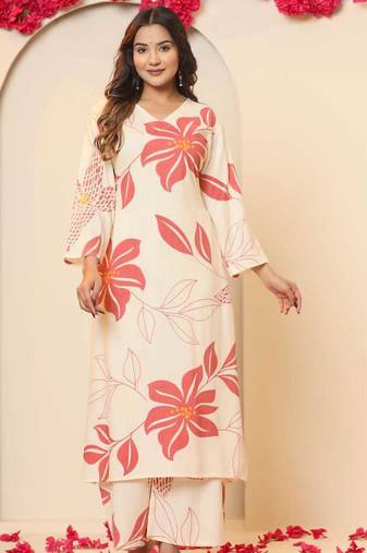 tulip light white printed cotton kurta sets