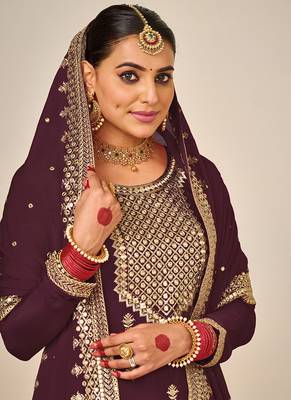 Brown embroidery & sequence work faux georgette palazzo 2