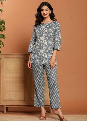 Grey printed cotton coord set 1