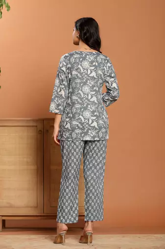 Grey printed cotton coord set