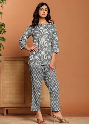 Grey printed cotton coord set 3