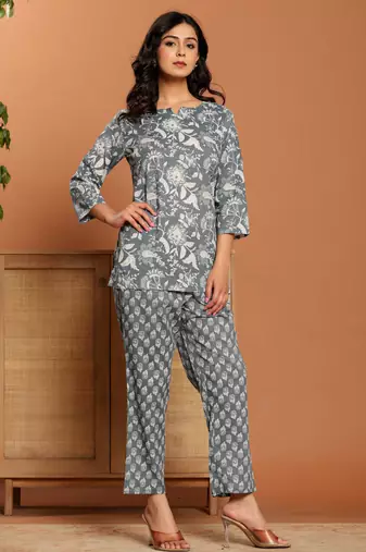 Grey printed cotton coord set