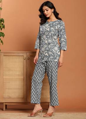 Grey printed cotton coord set 4