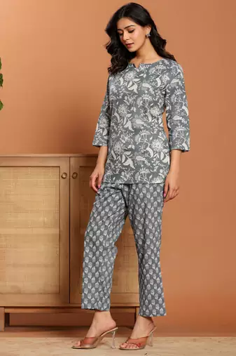 Grey printed cotton coord set