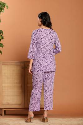 Purple printed cotton coord set 2