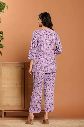 Purple printed cotton coord set
