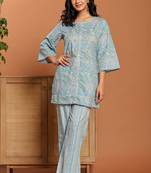 Blue printed cotton coord set