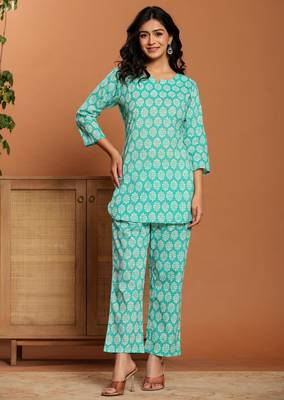 Green printed cotton coord set 1