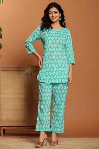 Green printed cotton coord set