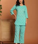Green printed cotton coord set