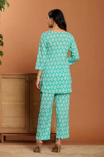Green printed cotton coord set