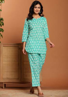 Green printed cotton coord set 3