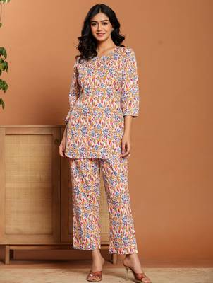 Multicolor printed cotton coord set 1