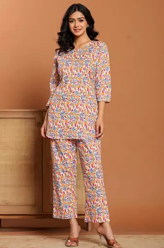 Multicolor printed cotton coord set