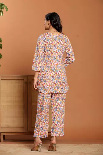 Multicolor printed cotton coord set
