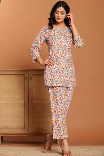 Multicolor printed cotton coord set
