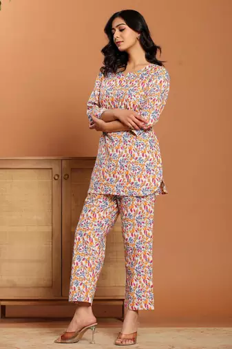 Multicolor printed cotton coord set