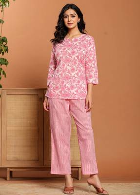 Pink printed cotton coord set 1