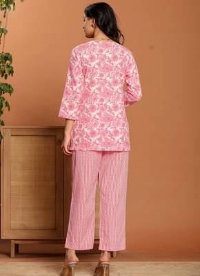 Pink printed cotton coord set 2