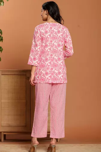 Pink printed cotton coord set