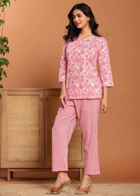 Pink printed cotton coord set 3