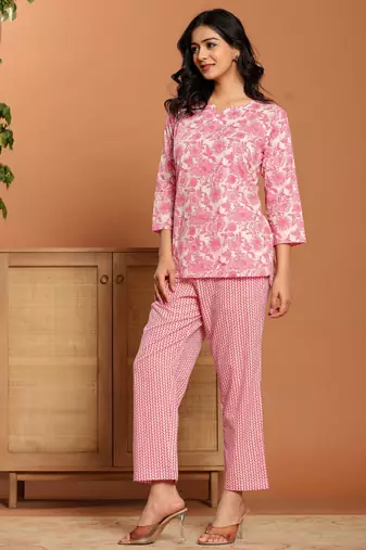 Pink printed cotton coord set