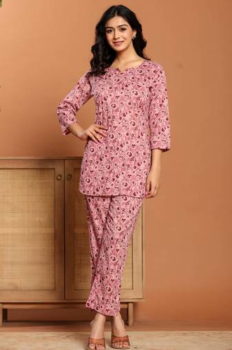 Pink printed cotton coord set