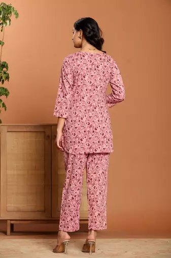 Pink printed cotton coord set