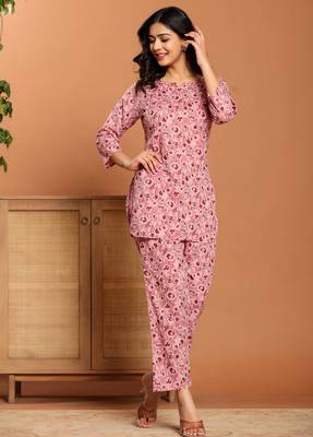 Pink printed cotton coord set 3