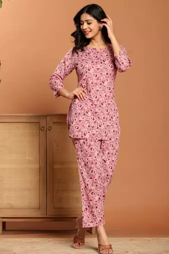 Pink printed cotton coord set